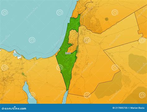 Israel Map Showing Country Highlighted in Green Color with Rest of ...