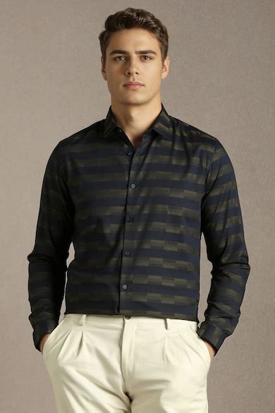 Buy Men Navy Stripe Full Sleeves Casual Shirt Online - 40129846 | Louis ...