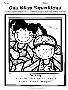 Image result for One Step Equations Coloring Worksheet
