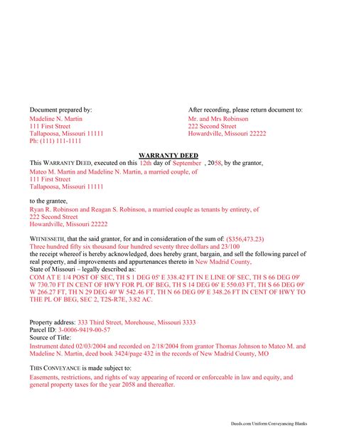 Missouri General Warranty Deed at Loyd Honore blog