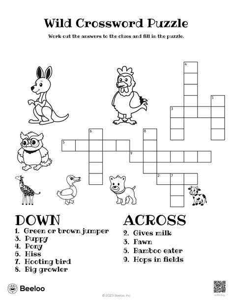 Wild Crossword Puzzle • Beeloo Printable Crafts and Activities for Kids