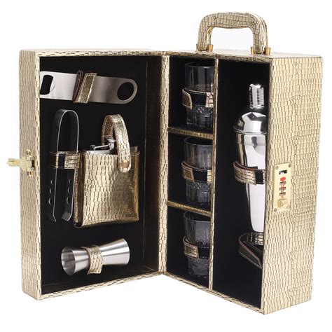 Rudra Exports 3 Glasses Bar Set | Travel Bartender Kit | Portable Leat