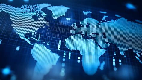 Abstract digital world map with blue pixels and grid | Premium AI ...