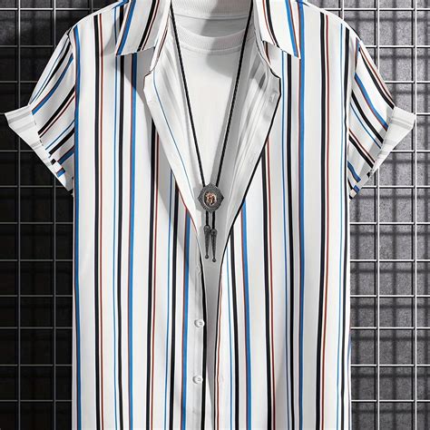 Stripe Print Men's Casual Short Sleeve Shirt Men's Shirt For Summer ...