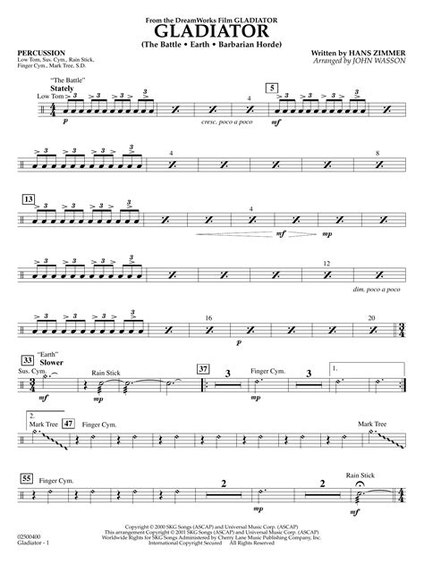 Gladiator (arr. John Wasson) - Percussion by Hans Zimmer Sheet Music for Orchestra at Sheet ...