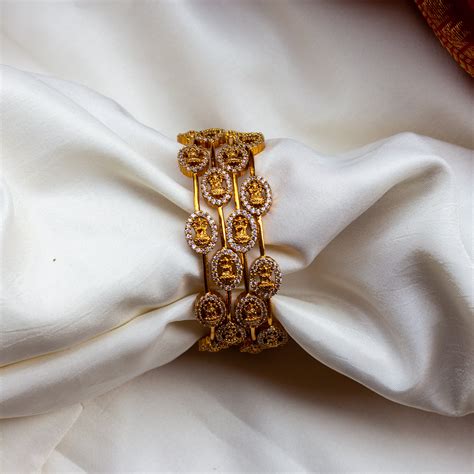 Antique Matte Set of 4 AD Lakshmi Bangles