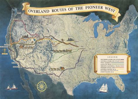 1951 Map Of Overland Routes Of The Pioneer West Cartograph | Desertcart ...