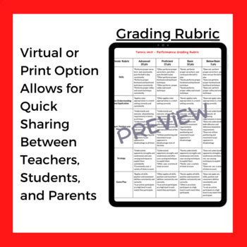 No Prep PE: Grading Rubric - Tennis Unit for Middle and High School PE
