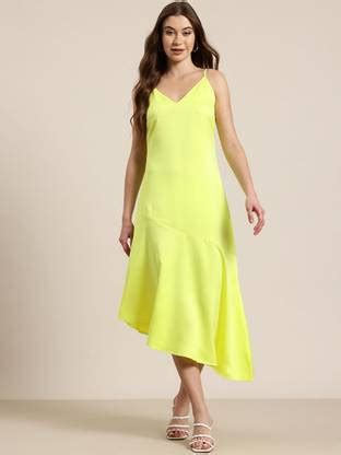 HERE&NOW Women A-line Green Midi/Calf Length Dress - Buy HERE&NOW Women ...