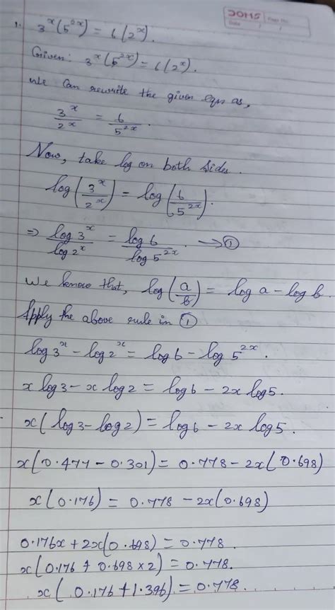3^x(5^2x)=6(2^x)Solve the equation given - Brainly.in