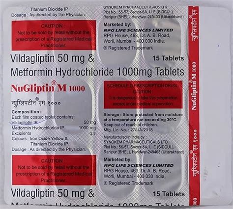 Nugliptin M 1000/50mg - Strip of 15 Tablets : Amazon.in: Health ...