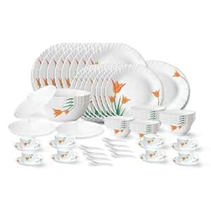 Larah by Borosil Firefly Fluted Series Opalware Dinner Set | 63 Pieces ...