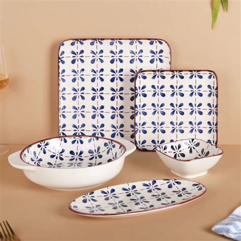 Blue Flower Ceramic 22 Piece Dinner Set For 6 Online - Premium Dinner ...