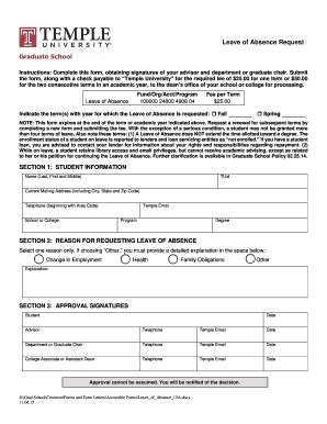 Fillable Online temple Leave of Absence Request - Temple University Fax ...