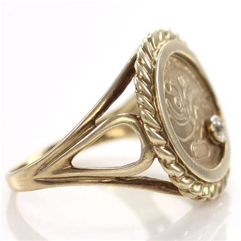 Vintage 10K Gold Panda Coin Ring, 1980s 10K Diamond Panda Coin Ring ...