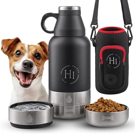 Portable Dog Water Bottle 32 Oz with 2 Bowls Attached and Carrier Bag ...