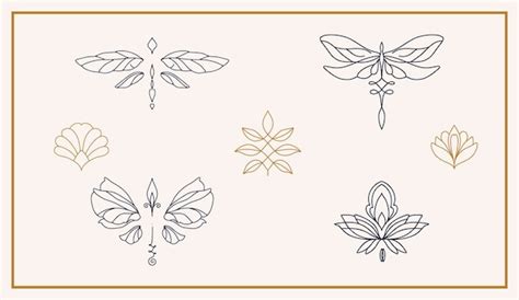 Linear template logo symbols with luxury dragonfly on a nude background ...