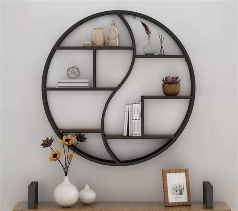 Wellgoodhouse Round Wall Shelf with Black Powder Coted Matel Frame and ...