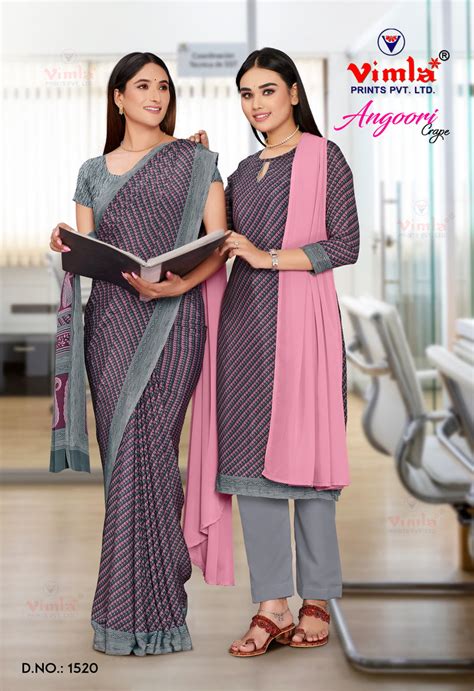 Buy Angoori Crape Fabric Grey Colour Uniform Wear Printed Saree with ...