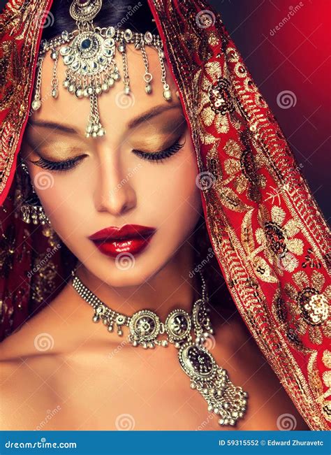 Beautiful Indian Women Portrait with Jewelry. Stock Photo - Image of ...