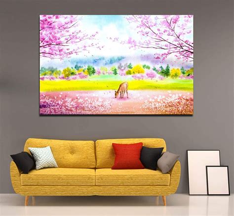 IMAGING CANVAS® Deer with Blossom Cherry | Wall Hanging Watercolor ...