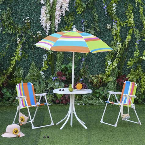 Outsunny Kids Folding Table and Chairs Set Color Stripes for Outdoor ...