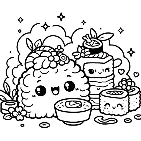 30 pagine da colorare di sushi kawaii in PDF: tenerezza e delizia!