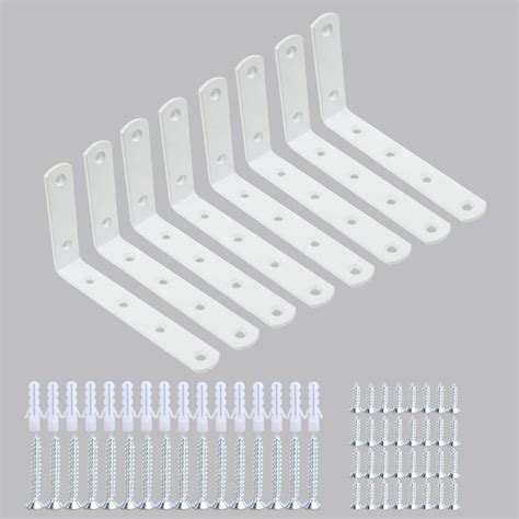 Buy Shelf Brackets 8pcs Corner Brace White Steel L Brackets for Shelves ...
