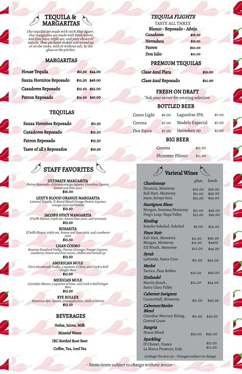 Our Menu - Peppers Mexicali Cafe - Pacific Grove