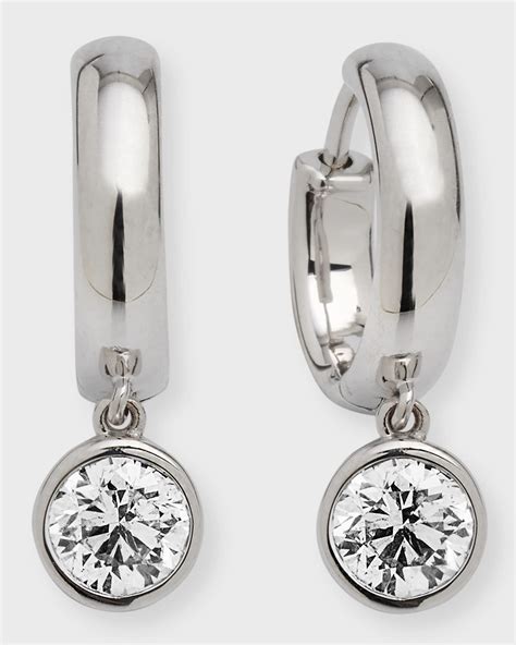 Neiman Marcus Diamonds 18K White Gold Bezel Diamond Huggie Earrings, 1.00tcw, 0.8"L / 0.3"W ...