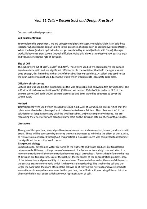 Surface Area to Volume Ratio Practical Report | Biology - Year 11 SACE | Thinkswap