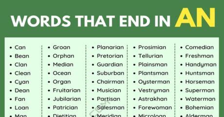 825 Commonly Used Words that End in AN in English • 7ESL