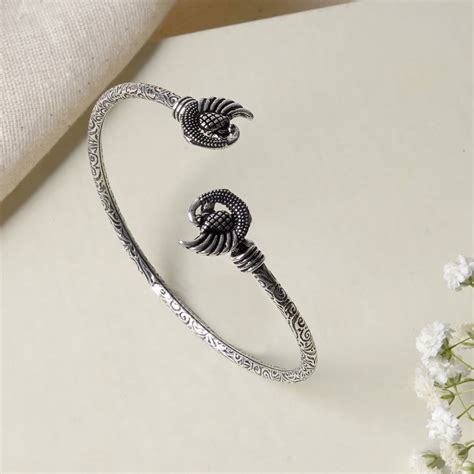 Shop Teejh Silver Oxidised Peacock Bracelet For Women