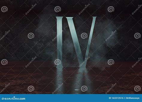 3d Rendering of Silver Roman Numeral Number Four IV on Grunge Floor ...