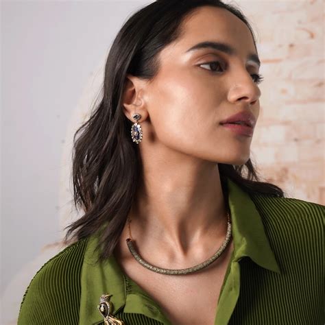 Thea Gold Silver Diamond Emerald Blue Enamel and Blue Sapphire Drop ...