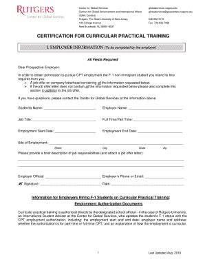 Fillable Online CERTIFICATION FOR CURRICULAR PRACTICAL TRAINING Fax ...