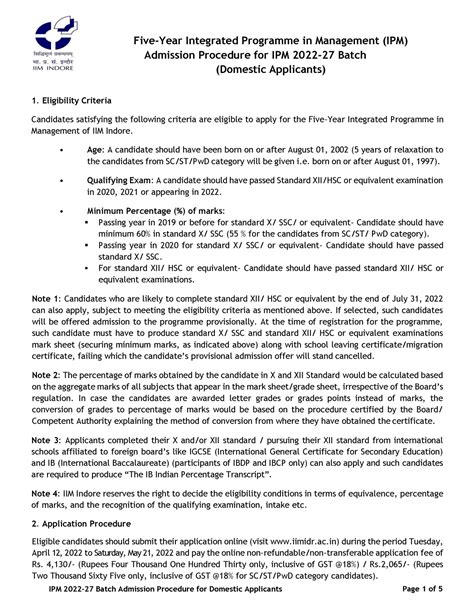 Admissions-Procedure IPM-2022-27 -Domestic-Applicants - Five-Year ...