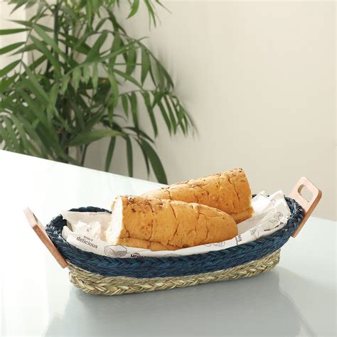 Handmade Sabai Grass Bread Basket (Teal Blue) – Ecoflore