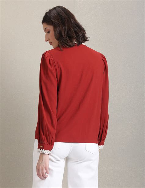 Buy Women Round Neck Lace Trim Top Brown|U.S. Polo Assn. India