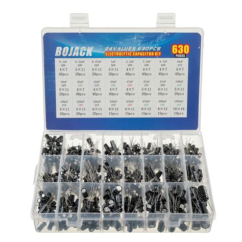 BOJACK 24Value 630pcs Aluminum Electrolytic Capacitor Assortment Box ...