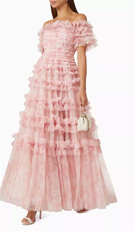 RUFFLE OFF SHOULDER TIERED MIDI DRESS IN PINK- STYLE OF CB - DRESSES ...