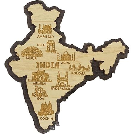 Buy Printtoo India Map Fridge Magnet Engraved Wooden Souvenir Gift ...