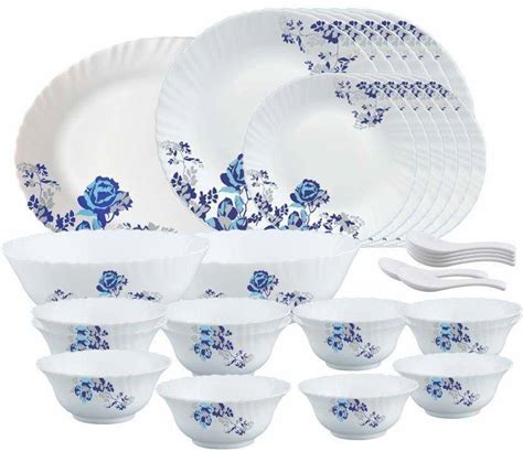 larah Pack of 33 Opalware present Borosil Blue Cascade 33 pcs Opal ...