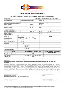 Fillable Online Exhibitor Application Form SA - McNaughton & Associates ...