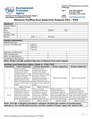 Minimum Staffing Hour Reduction Request PlanPWS Doc Template | pdfFiller