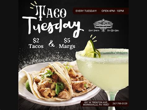 Taco Tuesdays Launched At Yardley Distillery Tex-Mex Grill | Yardley ...