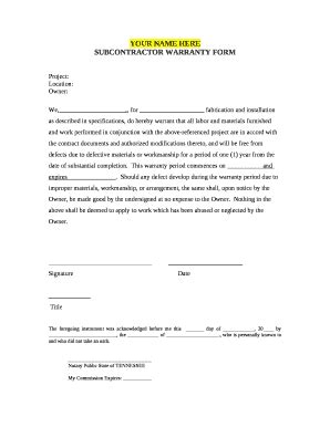Subcontractor Warranty Form - Blank Fillable Template | Fill Out, Print ...