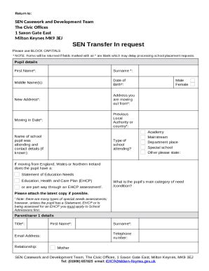 SEN Transfer In Doc Template | pdfFiller