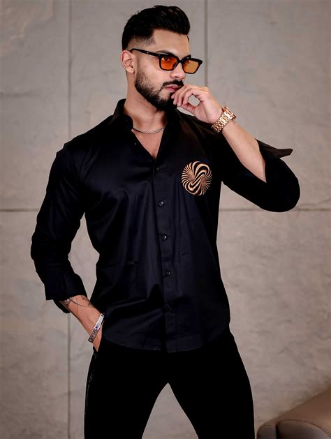 Black Money Attract Embroidered Premium Cotton Shirt For Men – The Foomer