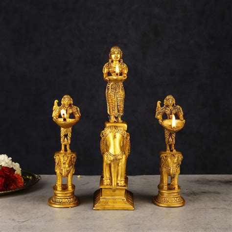 Buy Traditional South Indian Pure Brass Deep Lady Paavai on Elephant ...